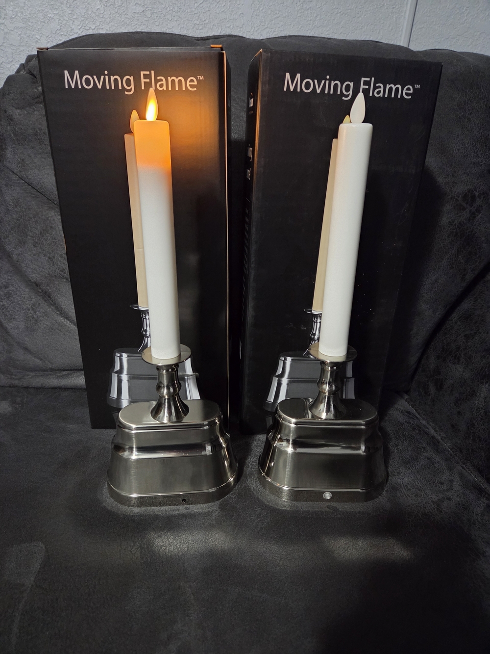 Set of 2 Moving Flame 13" LED Window Candles Ivory & Nickel Dusk to Dawn Sensor